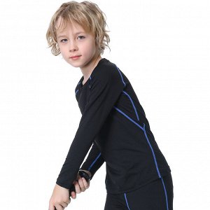 Лонгслив спортивный детский для мальчика утепленный, цвет черный/синий
