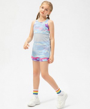 Топ спортивный детский для девочек с полупрозрачной сеткой, цвет голубой