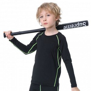 Лонгслив спортивный детский для мальчика утепленный, цвет черный/салатовый
