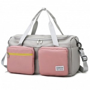 Спортивная сумка текстильная с карманами, цвет серый/розовый