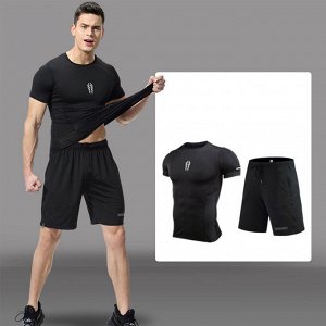 Комплект спортивный мужской (футболка и шорты), цвет черный