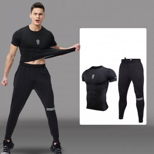 Комплект спортивный мужской (футболка и леггинсы), цвет черный
