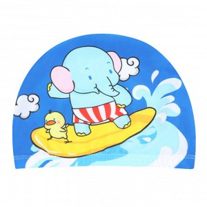 Шапочка для бассейна детская с принтом "Слоник-серфер", цвет синий