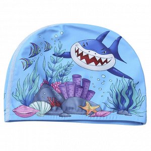 Шапочка для бассейна детская с принтом "Акула", цвет голубой