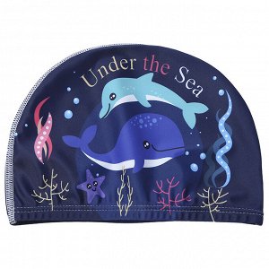 Шапочка для бассейна детская с принтом "Под водой", цвет темно-синий