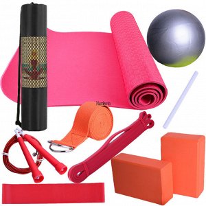 Комплект для тренировок "Йога" (9 предметов), цвет красный