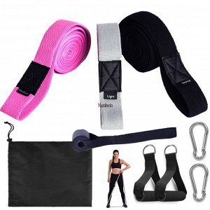 Комплект тросов для тренировок с креплениями и ручками, цвет розовый/черный/серый