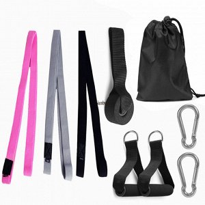 Комплект тросов для тренировок с креплениями и ручками, цвет розовый/черный/серый