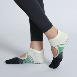 Носки для йоги женские с раздельными пальцами в полоску, цвет черно-белый/зеленый