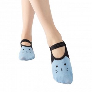 Носки для йоги женские с дизайном "Кошечка", цвет голубой