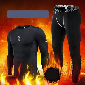 Комплект утепленный спортивный мужской (лонгслив и леггинсы), цвет черный
