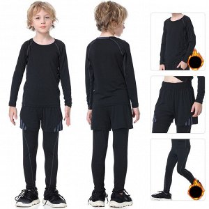 Комплект спортивный детский для мальчика (лонгслив, шорты и леггинсы) утепленный, цвет черный/серый