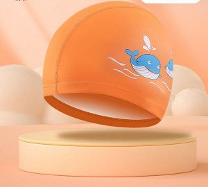 Шапочка для бассейна детская с принтом "Киты", цвет оранжевый