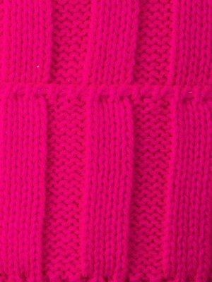 Шапка вязаная детская с помпоном на завязках, лапша + снуд, ярко-розовый