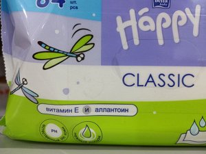 Салфетки влажные детские с витамином Е и аллантоином в упаковке 64 шт Happy classic