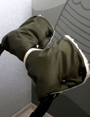 Муфты-рукавицы раздельные для коляски 2 штуки (меховая) цвет Зеленый(хаки)