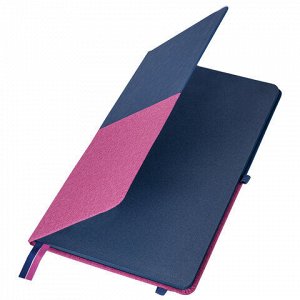 Блокнот А5 (148х218 мм), BRAUBERG &quot;DUO&quot;, под кожу с резинкой, 80 л., клетка, синий/розовый, 113434