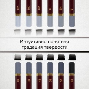 Карандаши чернографитные художественные 4H-8B, НАБОР 12 шт., В ПЕНАЛЕ, BRAUBERG ART "PREMIERE", 181895