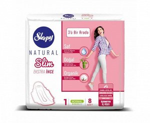 Слипи Натурал Женские гигиенические прокладки "Slim Ультра тонкие Ночные" 8 шт