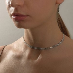 Колье «Драгоценность» прямоугольники узкие, белое в серебре, 30 см