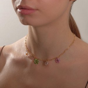Колье «Лето» цепь и цветы, цветная в золоте, L= 40 см