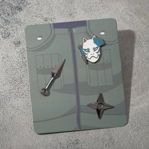 Набор значков (3 шт.) "Ниндзя" оружие и маска, цвет бело-голубой в серебре