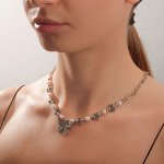 Кулон на декоративной основе &quot;Бабочки&quot; с жемчугом, цвет белый в чернёном серебре, L= 45 см