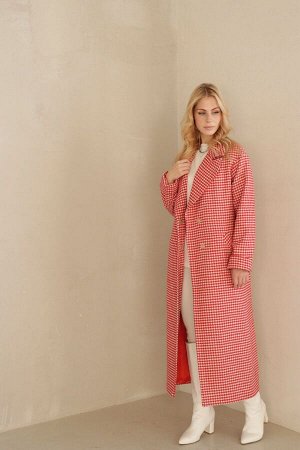 8095 Пальто Дива утеплённое длинное в красную гусиную лапку (остаток: 42)