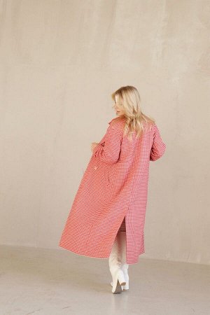8095 Пальто Дива утеплённое длинное в красную гусиную лапку (остаток: 42)