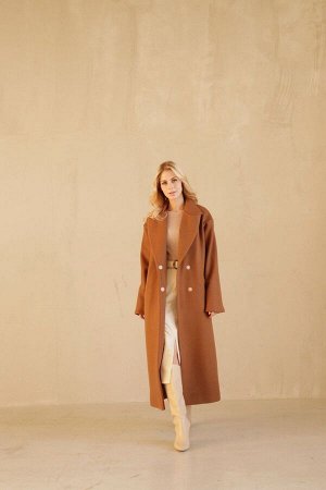 Пальто Дива утеплённое длинное коричневое