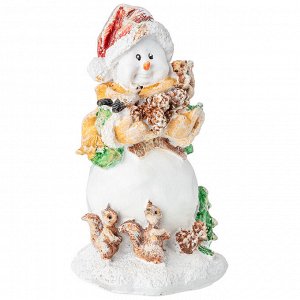Фигурка декоративная "снеговичок с шишками и белками" высота=14см