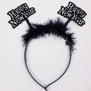 Ободок карнавальный для волос, "Счастливого нового года", цвет черный, арт.061.363