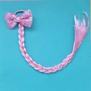 Резинка коса для волос розовая с переливающимися пайетками, арт.061.272