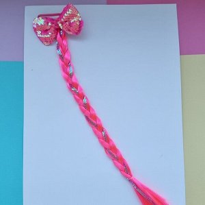Резинка коса для волос ярко-розовая с переливающимися пайетками, арт.061.273