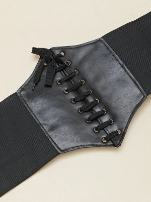 Подгрудный черный корсаж "Люкс" со шнуровкой спереди