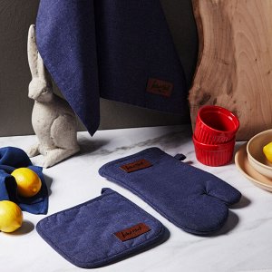 IVLEV CHEF Полотенце кухонное с кожаными вставками, меланж, 50х70см, хлопок, синий