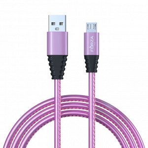 FORZA Кабель для зарядки Перламутр Micro USB, 1м, 2А, кожаная оплётка, 3 цвета, пакет