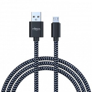 FORZA Кабель для зарядки Волна Micro USB, 1м, 2А, тканевая оплётка, 4 цвета, пакет