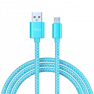 FORZA Кабель для зарядки Волна Micro USB, 1м, 2А, тканевая оплётка, 4 цвета, пакет