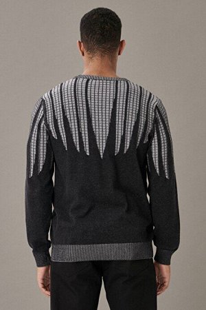 altinyildizclassics Теплый черно-серый трикотажный свитер стандартного кроя с круглым вырезом из 100 % хлопка и жаккарда