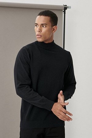 Стандартный крой Нормальный покрой Половина водолазки Легкий свободный хлопковый черный трикотажный свитер