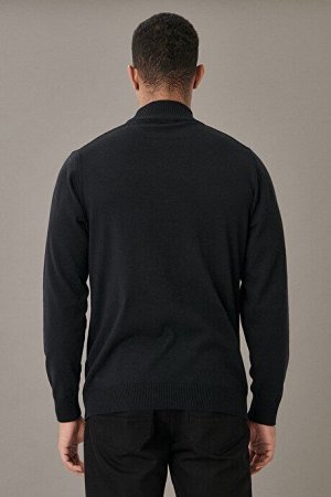 Стандартный крой Нормальный покрой Половина водолазки Легкий свободный хлопковый черный трикотажный свитер