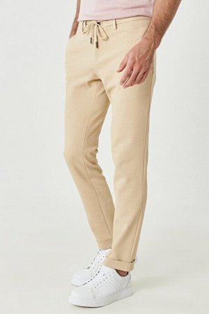 Slim Fit Бежевые брюки узкого кроя с боковыми карманами на завязках на талии