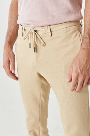 Slim Fit Бежевые брюки узкого кроя с боковыми карманами на завязках на талии