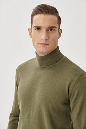 Стандартный крой Нормальный покрой Водолазка с воротником-стойкой Зеленый трикотажный свитер