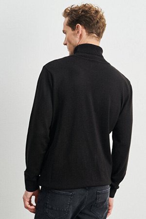 Стандартный крой Нормальный покрой Водолазка с воротником под горло Черный трикотажный свитер