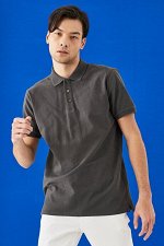 Slim Fit Slim Fit Polo Neck 100% Хлопок с коротким рукавом Антрацитовая футболка