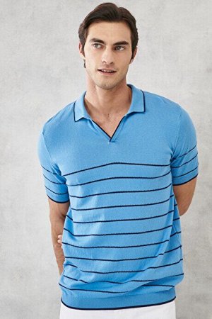 Трикотажная футболка стандартного кроя из 100 % хлопка с воротником-поло сине-темно-синего цвета
