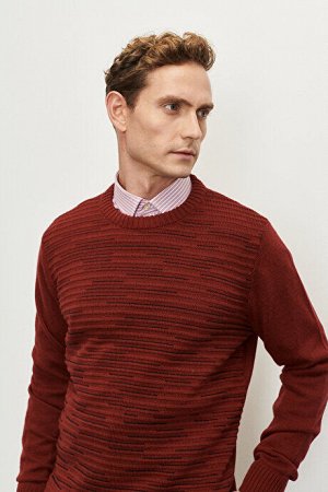 Стандартный крой Нормальный крой с круглым вырезом Бордовый Красно-черный трикотажный свитер