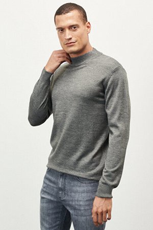 Стандартный крой Нормальный крой Половина водолазки Шерстяной Серый меланжевый трикотажный свитер